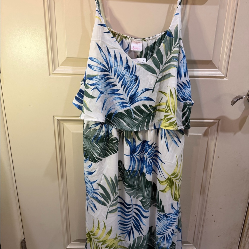 Tropical Leaf Print Maxi Dress